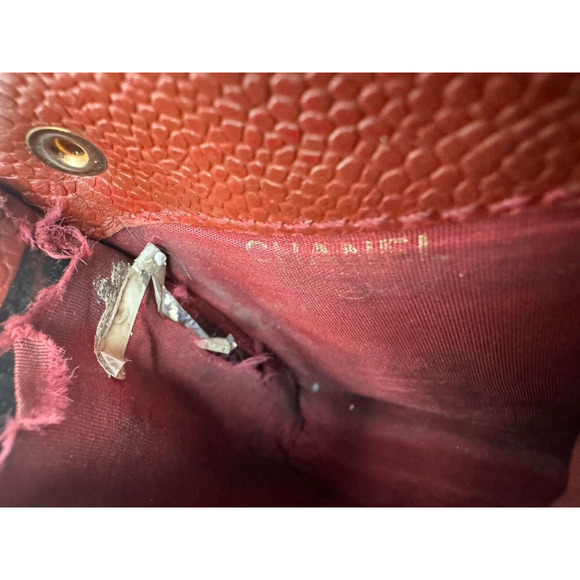 Authentic CHANEL Cigarette Case CC Amber Caviar Skin Leather Chained Hanging Bag - Picture 5 of 13